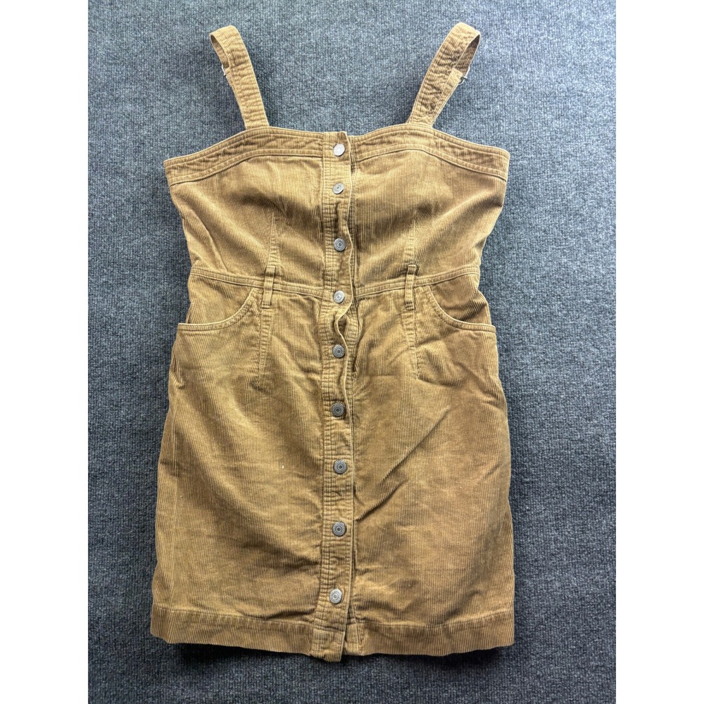 Levis Corduroy Dress Women Medium Tan Brown Button Front Pinafore Overall Mini